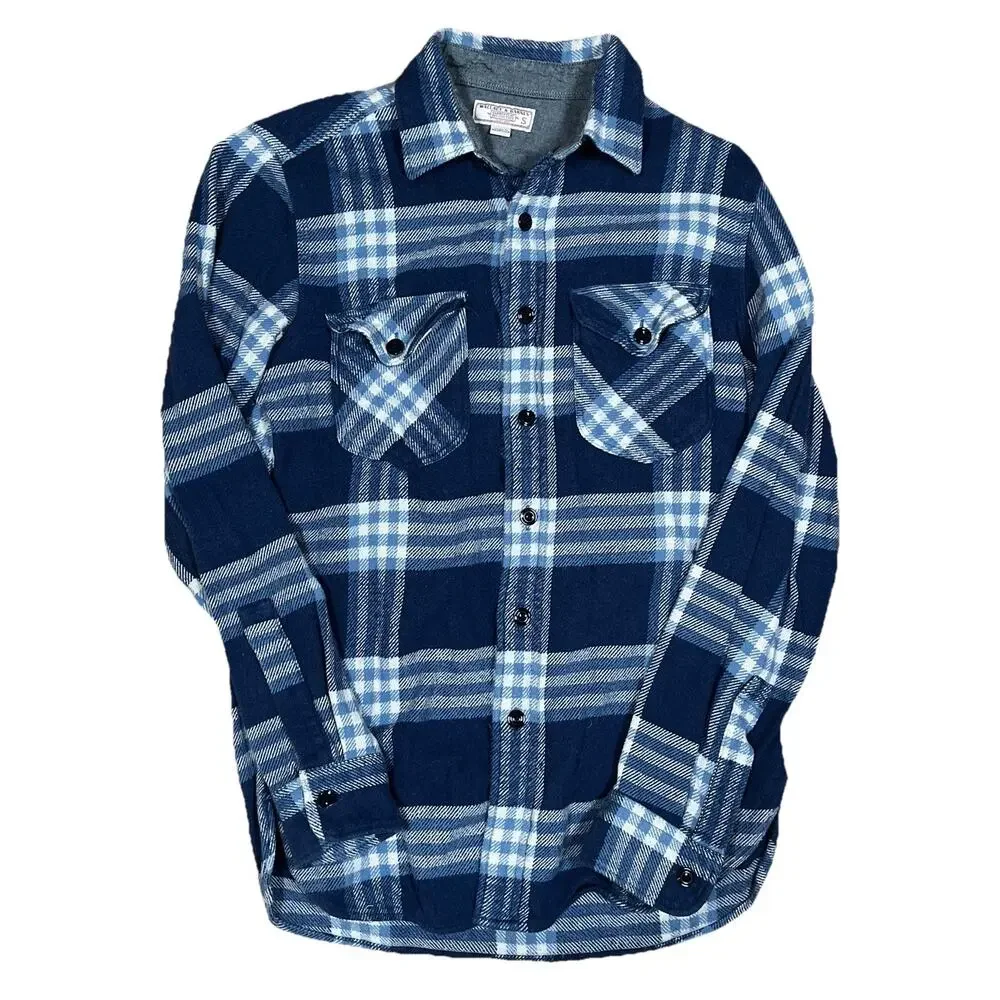 J.Crew Wallace & Barnes Heavyweight Flannel Plaid Shirt Small Blue White K2519